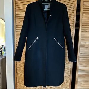 ASOS Wool Blend Black Coat Size 10 Jacket Zip Pockets